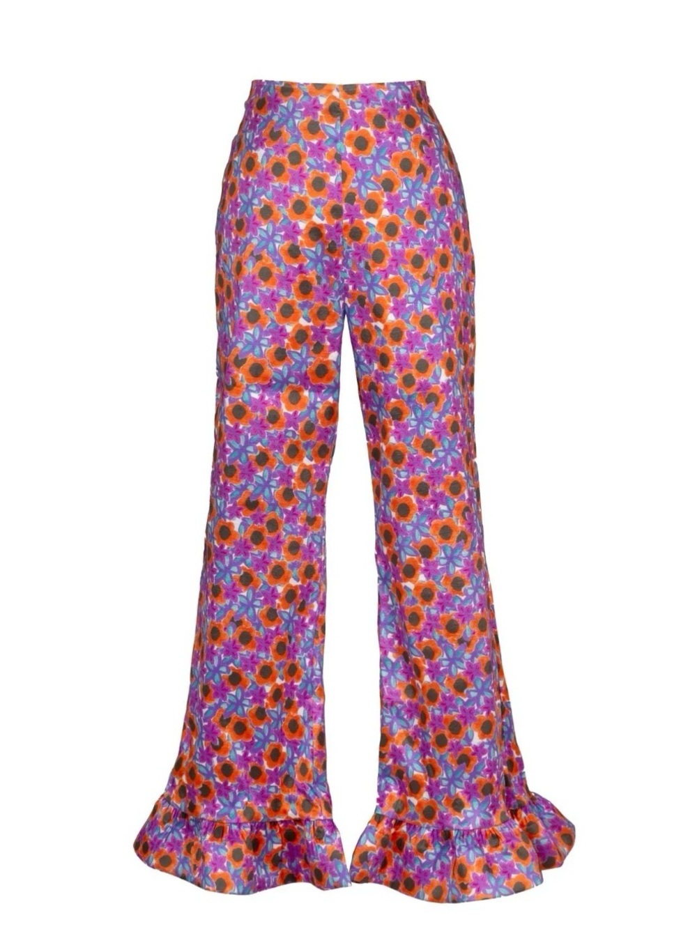 Celiab Floral Ruffle Ankle Pants - Purple Multi